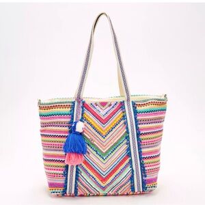 America & Beyond Chevron Beaded, Woven & Embellished Women's Tote Bag Set